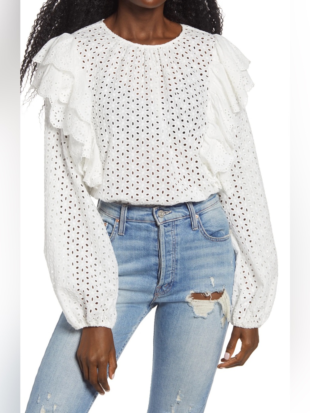 English Factory Eyelet Ruffle blouse in White